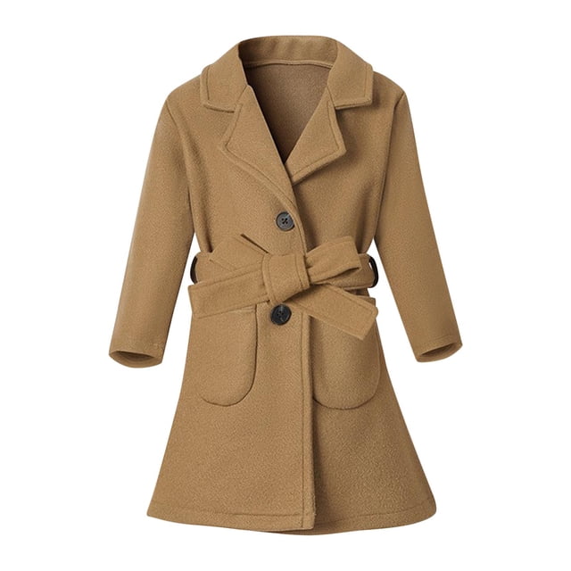 Posijego Manteau Robe pour Filles Mode Col à Revers Simple Boutonnage Longue Veste Automne Hiver 2-6 Ans