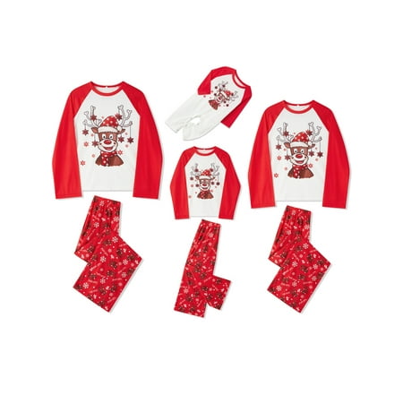

Canis Family Christmas Elk Pattern Round Neck Long Sleeves Pajamas Trousers