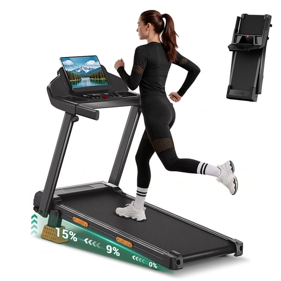 SONITU Quiet 3.0HP Brushless Folding Treadmill, 0.6-7.5 mph Speed, 300 lbs Capacity, SPAX App Compatible for Home