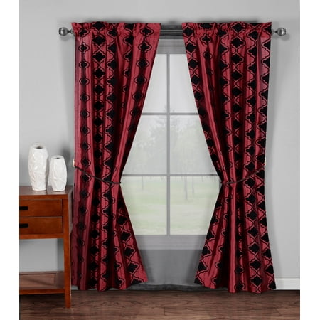 5 Pc Window Curtain Set Burdy And Black Moroccan Tile