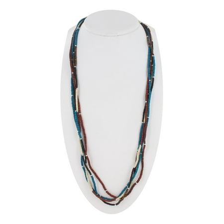 - Long Layered Bib Clay Bead Brown Turquoise White Tribal Multi Strand Necklace