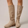 thumbnail image 2 of WAVSUF Women's Suede Mid Calf Boots Soft Sole Comfort Round Toe Wide Width Fall Chunky Plus Size Boots Brown 6, 2 of 9