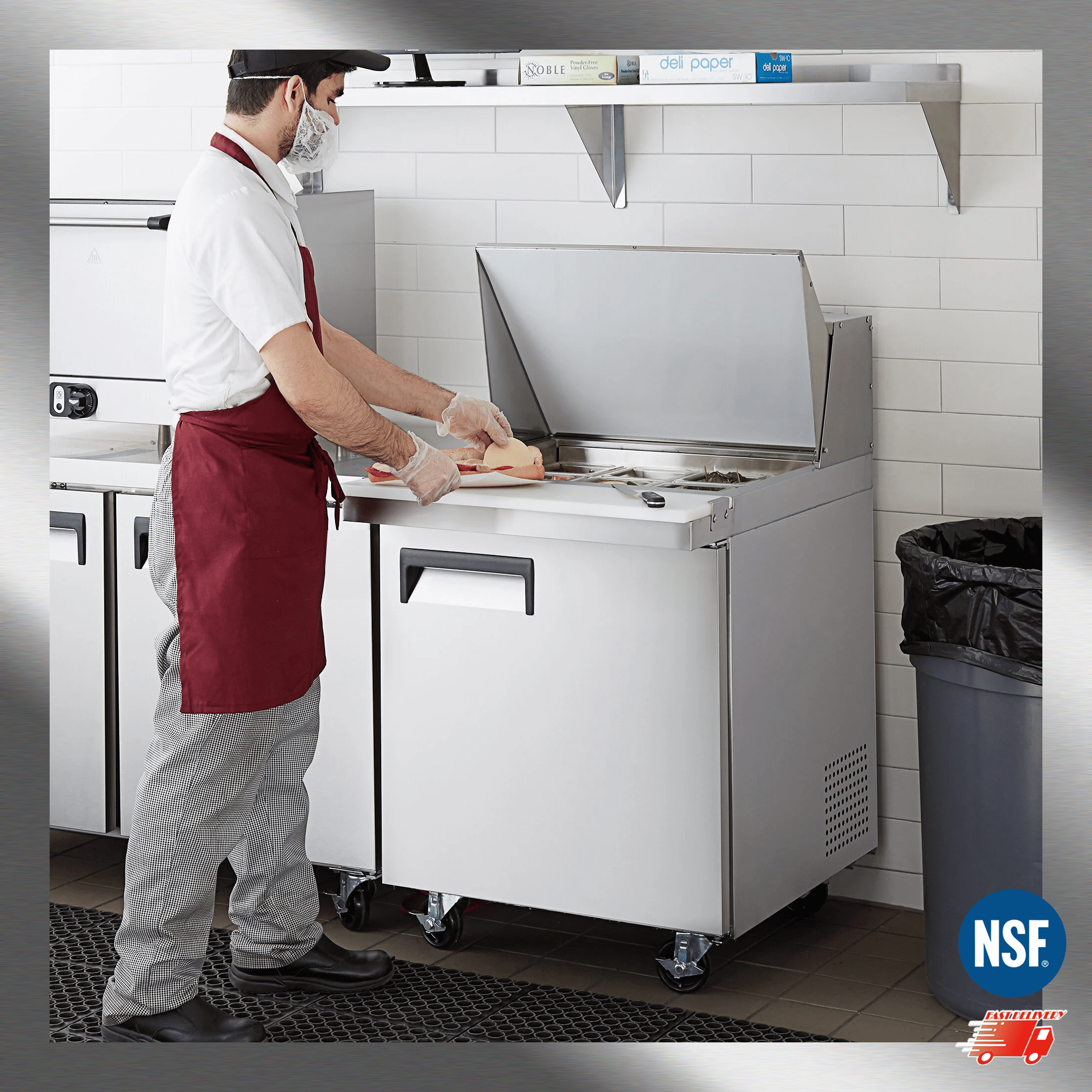 Cooler Depot NSF 28-inch Sandwich Prep Table Refrigerator, 7.2 cu ft, Locking Casters, Model ASR-0786