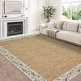thumbnail image 2 of Hasoo 6' x 9' Area Rug for Living Room Washable Modern Simulated Woven Texture Floral Bordered Non Shedding Neutral Indoor Decor Carpet, Beige, 2 of 5