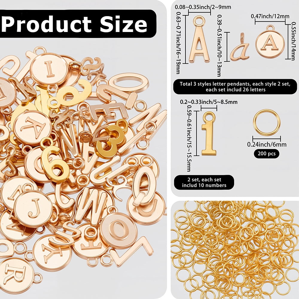 Letter A~Z & Number 0~9 Alloy Charms with Iron Jump Rings Golden 5~18x2~15.5mm Hole: 1.5~1.8mm