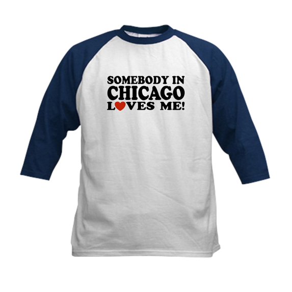 CafePress - Somebody In Chicago Loves Me Kids Baseball Jersey - Kids Cotton Baseball Jersey, 3/4 Sleeve Shirt