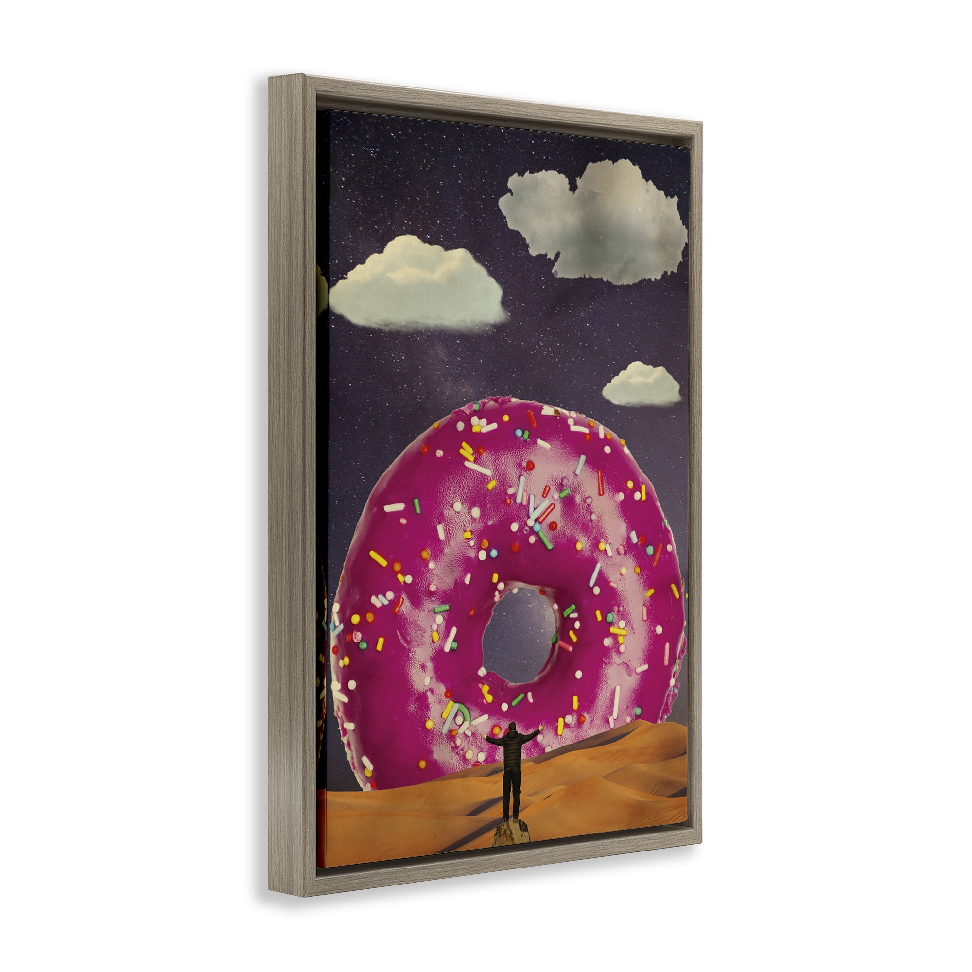 Happy Days Giant Donut Brown Framed Floater Canvas Wall Art, design by Elo Marc