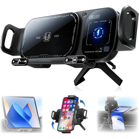 Wireless Charging Rotating Car Mount,360° Rotation,High Intelligent Mobile Phone/Pad Holder,2 in 1 Auto Rotating Phone Holder,15W Fast Wireless Mount Charger with Auto Clamping(Black)