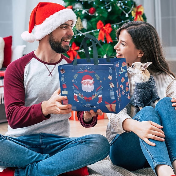 Christmas Tote Bags With Handles Christmas Reusable Grocery Bags Multipurpose Non-woven Large Gift Bag Grocery Shopping Bags For Holiday Christmas Party Christmas Themed Bag 12.6x9.8 in