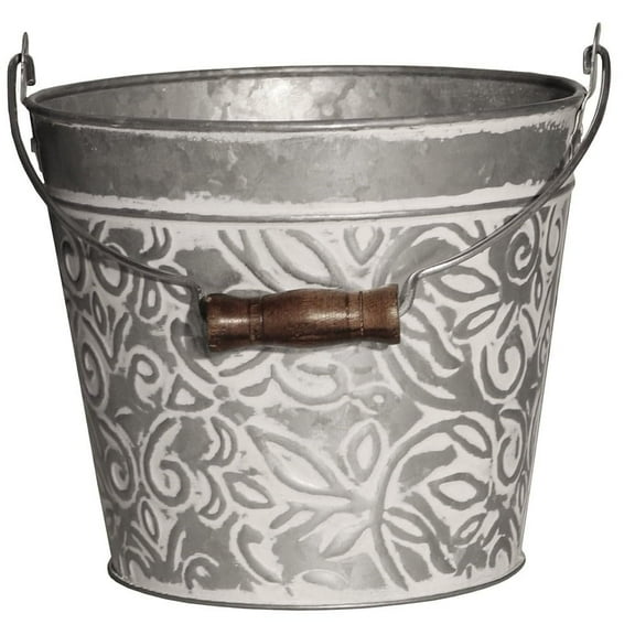 Robert Allen Floral Metal Planter With Handle - Indoor/Outdoor - Gray Multicolor