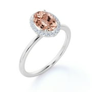 JeenMata 1.15 Carat Oval Cut created morganite and Moissanite Engagement Ring in 18k White Gold over Silver