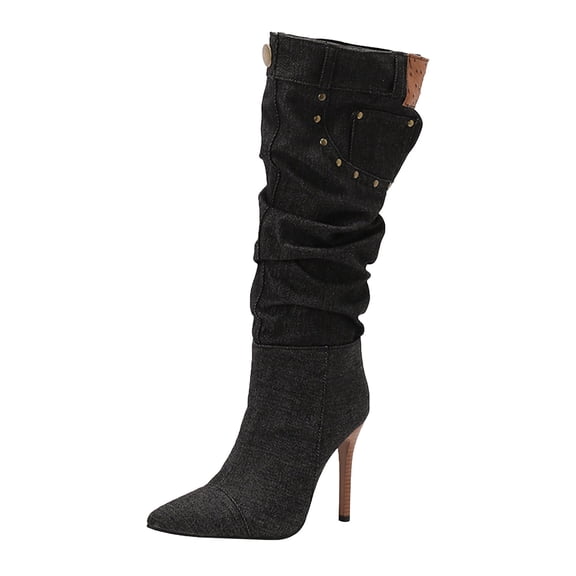 YLYL Knee High Boots for Women Pointed Toe Wide Calf Stilettos High Heel Side Zipper Fashion Casual Shoes