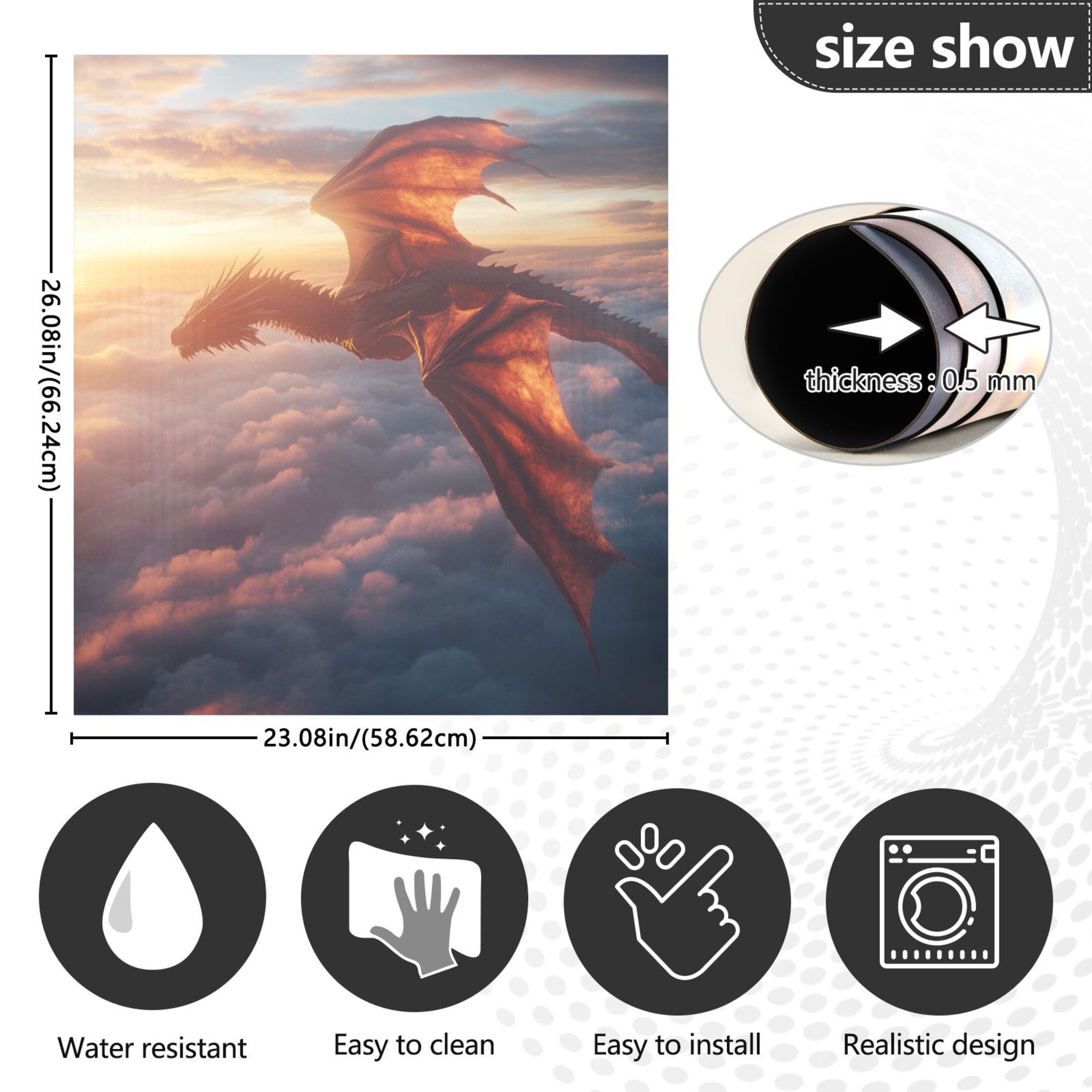 Dishwasher Magnetic Sticker 23x26 Inch Refrigerator Magnetic Sticker Washing Machine Magnetic Sticker Kitchen Panel Magnetic Sticker Home Decor Flying Dragon in The Sky