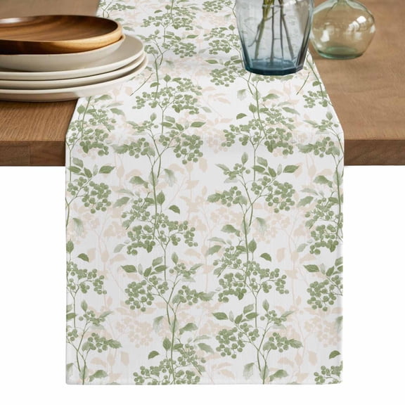 Sage Green Fruit Table Runner, Vintage Plant Nature Botanical Flower Washable Cotton Linen Table Runners 48 Inches Long, Dresser Scarf Runner for Nightstand/Coffee/End Tables 13''x48''