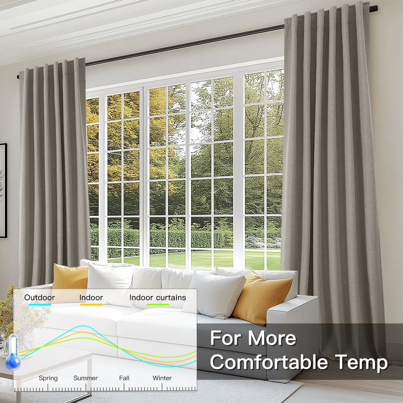 PrimeBeau 100% Blackout Curtains 63 Inch Length 2 Panels Set for Bedroom Windows/Living Room Thermal Insulated linen-like fabric Blend Curtain Rod Pocket/Back Tab Taupe