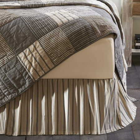 Beading Skirt - Dark Creme White Farmhouse Bedding Miller Farm Charcoal Cotton Split Corners Gathered Striped King Bed Skirt
