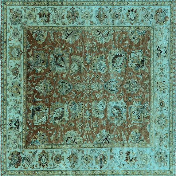 Ahgly Company Indoor Square Oriental Light Blue Traditional Area Rugs, 4' Square