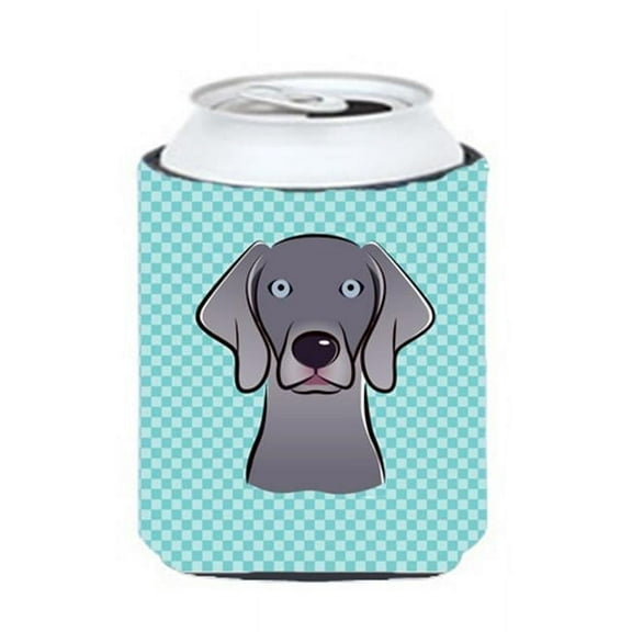 Checkerboard Blue Weimaraner Can Or Bottle Hugger, 12 Oz.