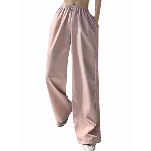 Pantalones de Paracaídas para Mujer, Pantalones Holgados de Pierna , Pantalones Deportivos con Cintura Elástica Y2K, Pantalones Deportivos, Ropa de Calle Rosa L