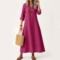 thumbnail image 2 of Robe Tailleur pour Femme Robe pour Femmes Longue Robe Bohème de Plage Élégante Robe Maxi Robe à Col en V Robe à Manches 3/4 Rose Vif TG, 2 of 5