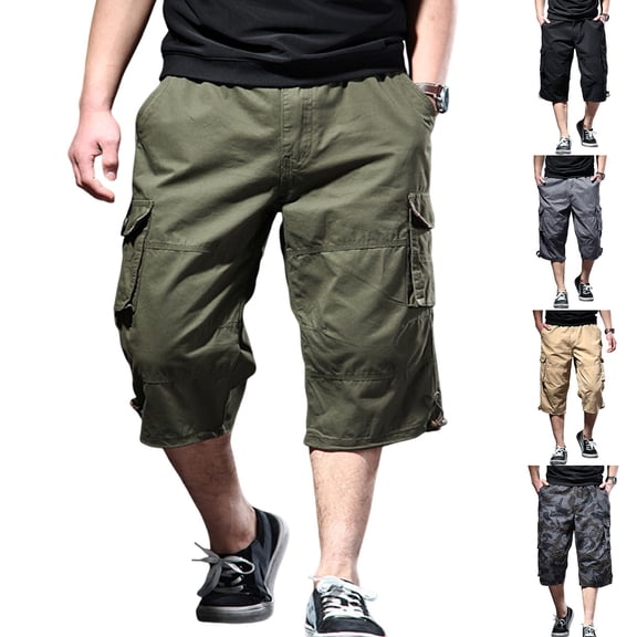 Trgacdwlo Capri Shorts for Men Below Knee Straight Leg Mens Shorts Cargo Summer Outdoor Golf Fishing Long Shorts with Pockets Khaki M