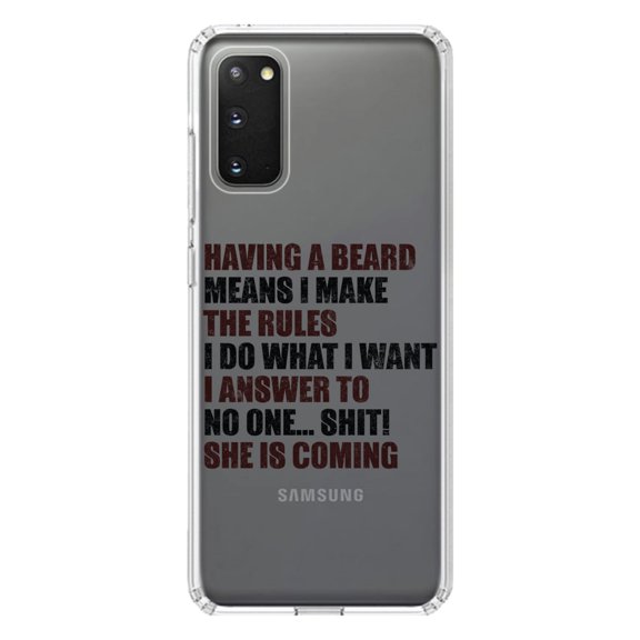 DistinctInk Clear Shockproof Hybrid Case for Galaxy S20 PLUS / 5G (6.7" Screen) - TPU Bumper Acrylic Back Tempered Glass Screen Protector - Beard - I Make the Rules, Do What I Want