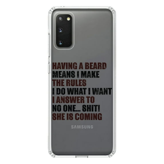 DistinctInk Clear Shockproof Hybrid Case for Galaxy S20 / S20 5G (6.2" Screen) - TPU Bumper Acrylic Back Tempered Glass Screen Protector - Beard - I Make the Rules, Do What I Want