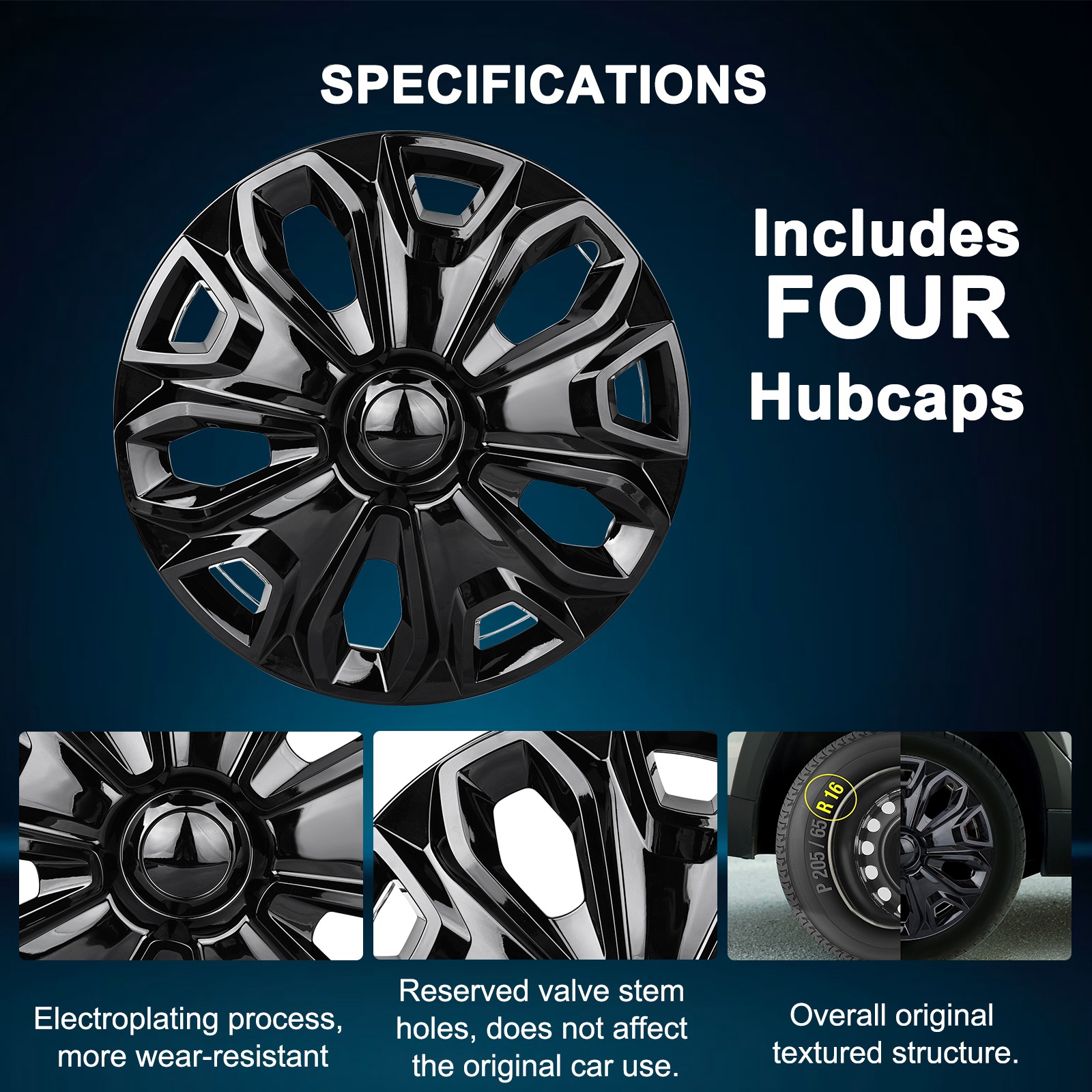16" HubCaps Compatible With 2015-2023 FORD TRANSIT 150 250 350 VAN 16 inch Steel Wheel Covers ;Black ; Set Of 4 Packs