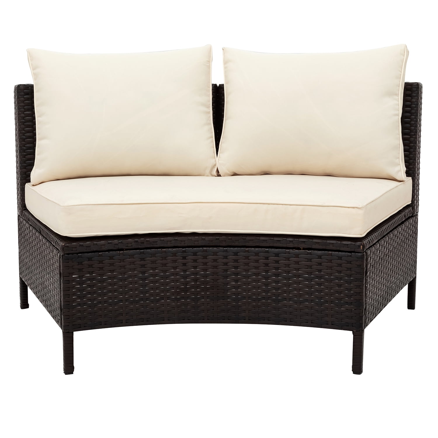 Harper & Bright Designs 5 Pieces Half Moon Outdoor Sectional Sofa Set, Patio All-Weather PE Wicker Furniture with Pillows, Cushions and Half-Moon Tempered Glass Table, Beige