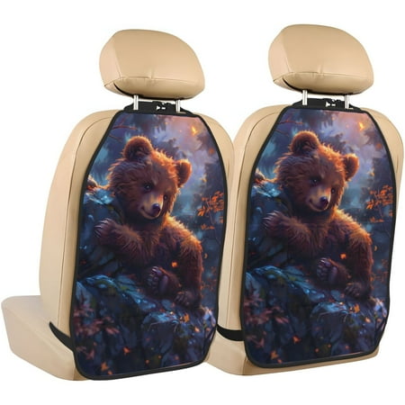 Zeuib Lazy Stone Bear Print Anti-kick Storage Mat for Car Seats 2 Pcs Car BackSeat Organizer Kick Mat Seat Protector Car Travel Accessories Backseat Protector Cover with Storage Bag