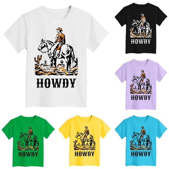 TTUHYWXI Toddler Baby Boy Howdy Shirt Rodeo Western Graphic Letter Short Sleeve T-Shirt Kids Funny Cowboy Summer Tee Tops (Black, 5-6 Years)