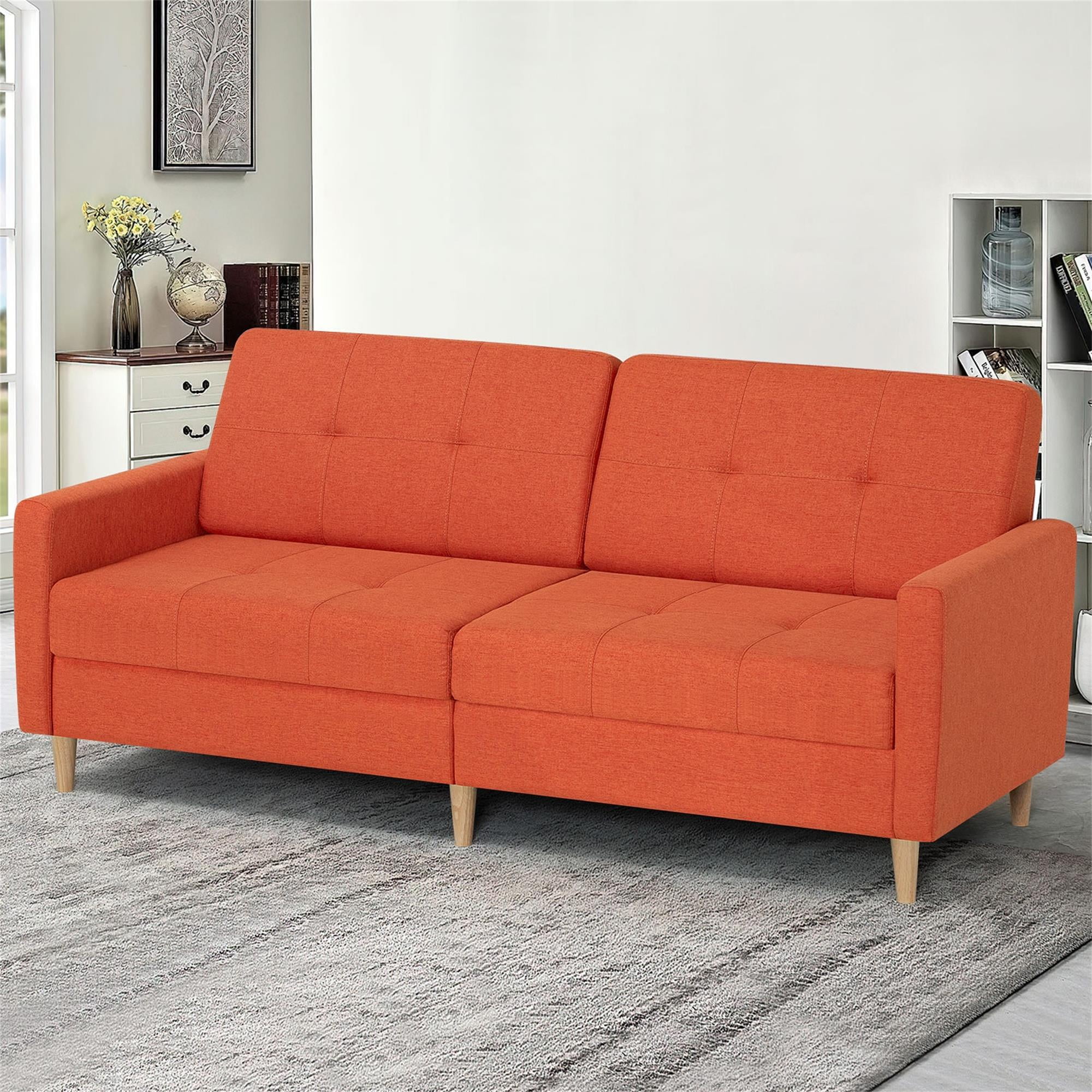 YYAo Modern Convertible Futon Sofa Bed, Upholstered Loveseat with Adjustable Armrests and Splitback for Living Room, Apartment, Office, Small Space, Orange YYAo Modern Convertible Futon Sofa Bed, Upholstered Loveseat with Adjustable Armrests and Splitback for Living Room, Apartment, Office, Small Space, Orange