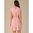 thumbnail image 4 of DARING DIVA Women's Crew Neck Cap Sleeve A-Line Layered Ruffled Mid-Length Dress S Pink, 4 of 6