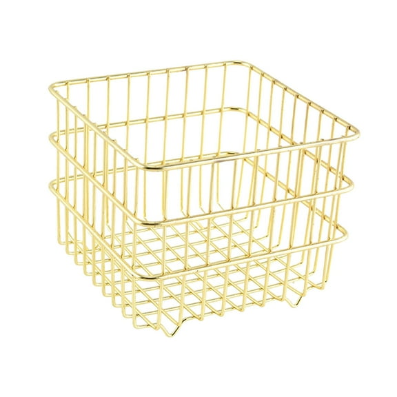 CoudarTitie Iron Storage Basket Cosmetic Organizer Versatile Holder Makeup Storage Container for Pantry Household Bedroom Cosmetics Decor Gold 11x11x10.7cm