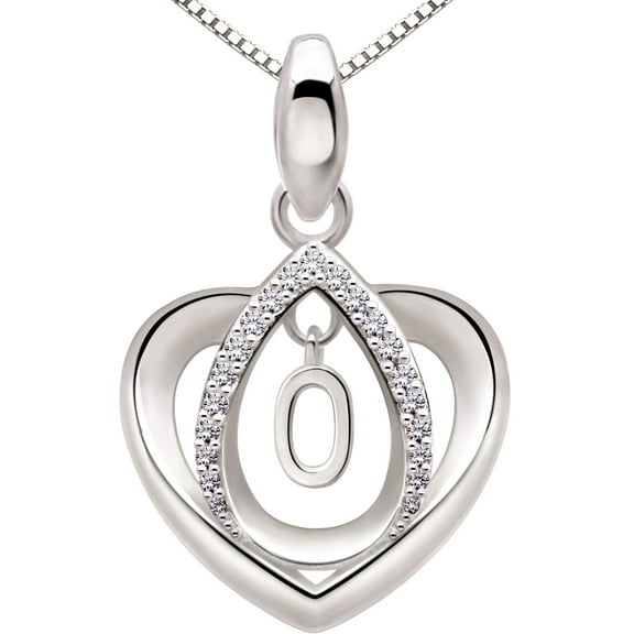 ALOV Jewelry Sterling Silver Lucky Number 0 Anniversary Numeral Zero Love Heart Cubic Zirconia Pendant Necklace