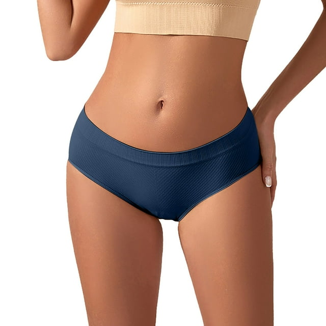 WZXFASHION Culottes Femme Couleur Unie Conservatrices Taille Mi-Haute Fines Sans Couture Bleu m