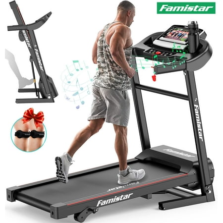 Famistar 2.5HP Folding Treadmill for Home with Smart LCD Display, 265lbs Capacity, Adjustable Incline, 12+3 Programs, Music Speakers, Electric Treadmill Running Machine, Knee Strap Gift, 12/05 Update
