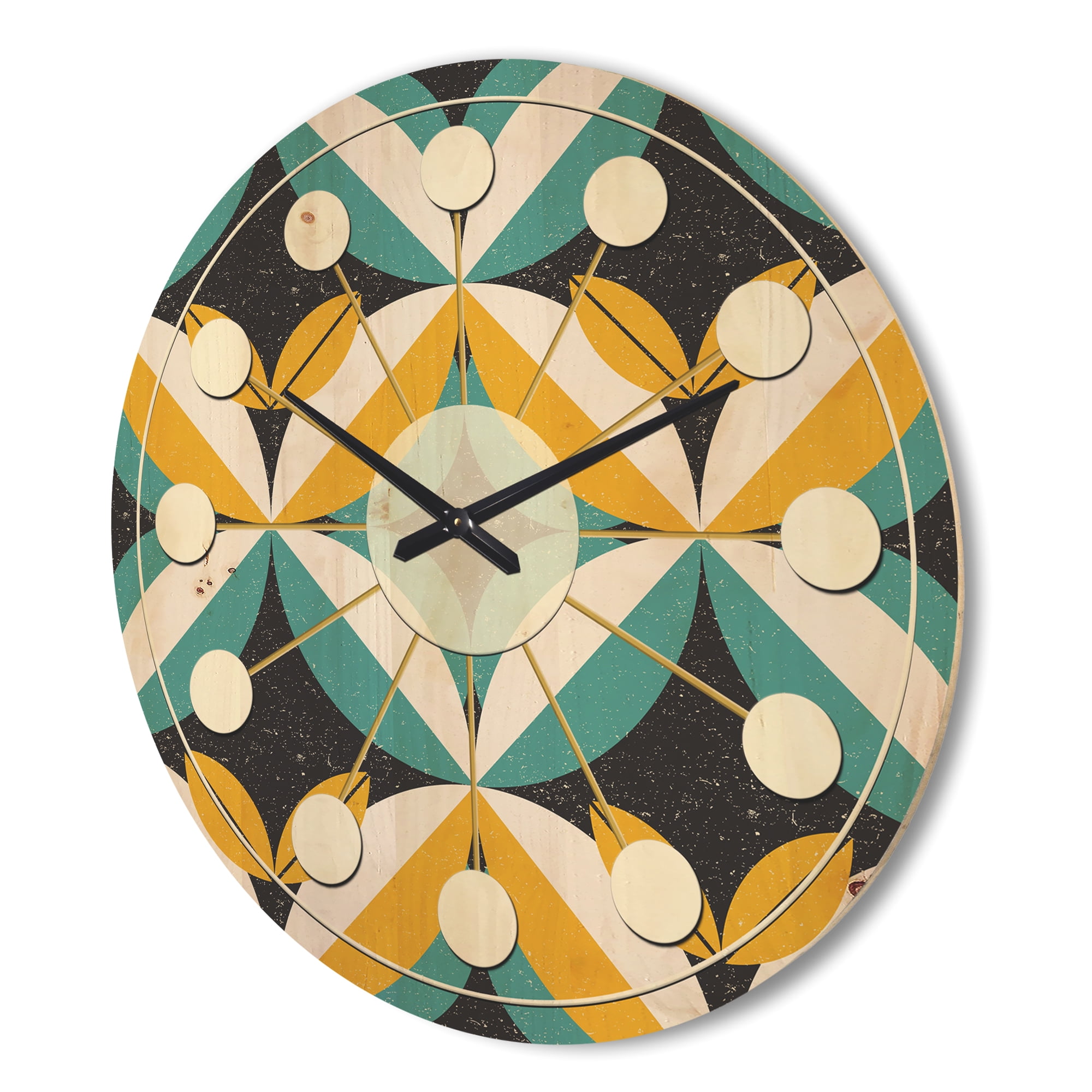 Designart 'Abstract Retro Design VII' Mid-Century Modern Wood Wall Clock