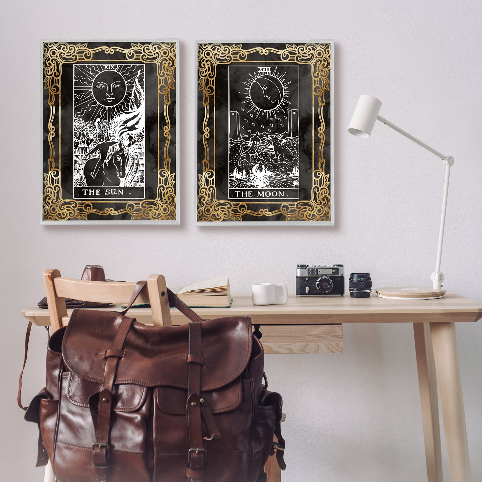 Stupell Industries Ornate Tarot Sun & Moon Animals & Insects Painting Gray Framed Art Print Wall Art, 24 x 30