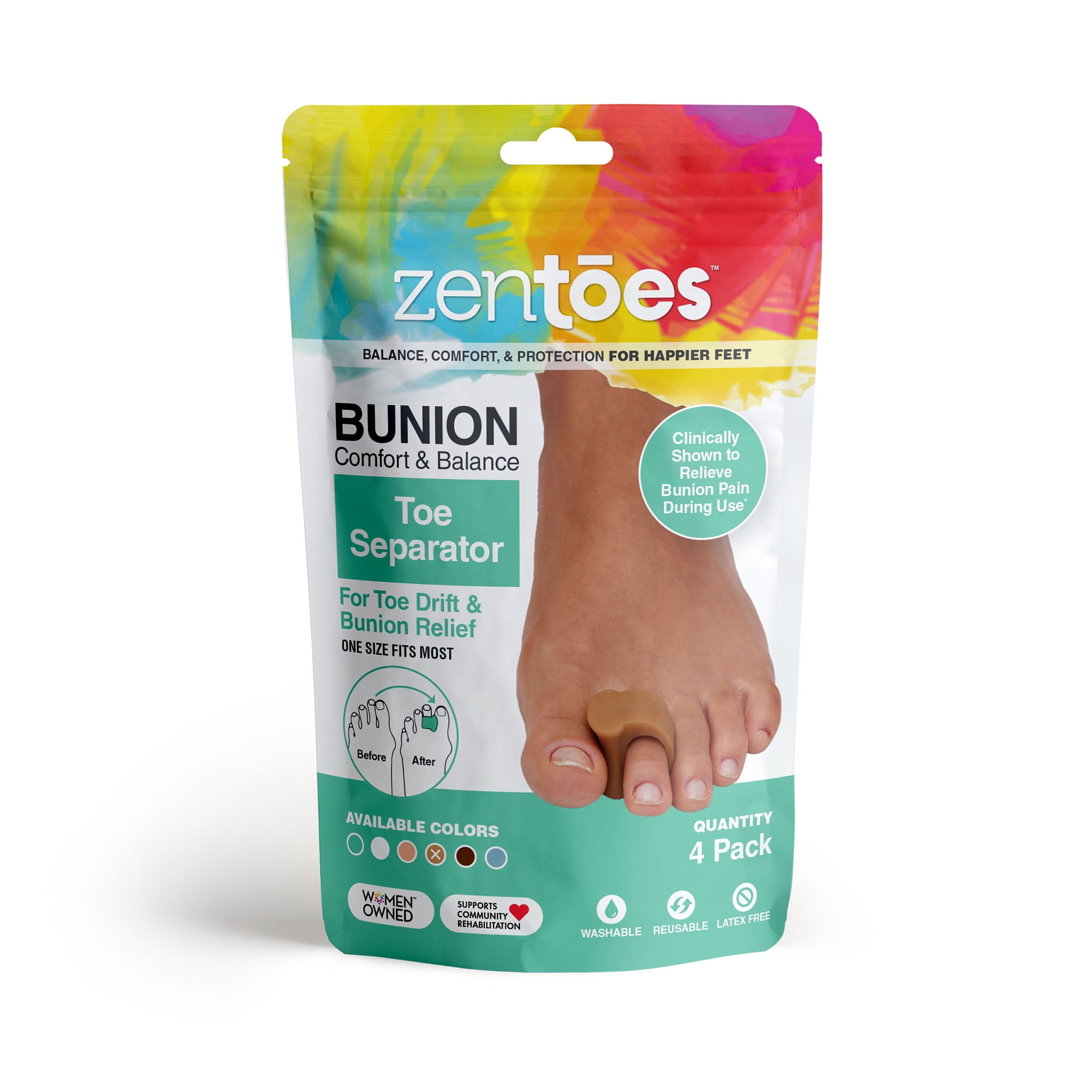 ZenToes Pack of 4 Toe Separators and Spreaders For Bunion, Overlapping Toes and Drift Pain