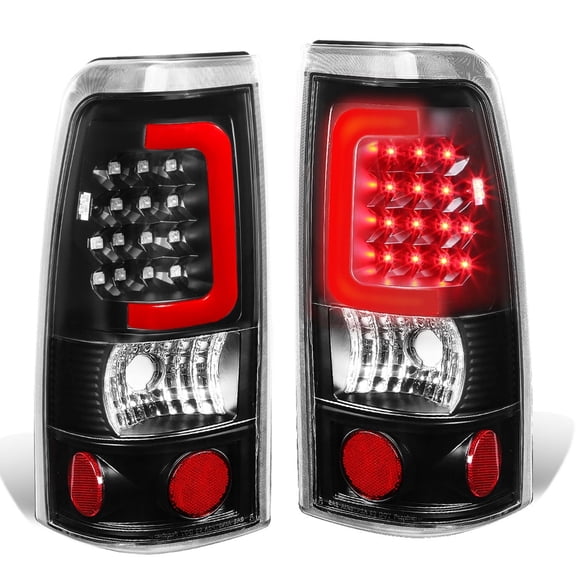 DNA Motoring For 99-03 Silverado Sierra LED C-Tube Bar Tail Light Rear Brake Lamps Pair Black/Clear