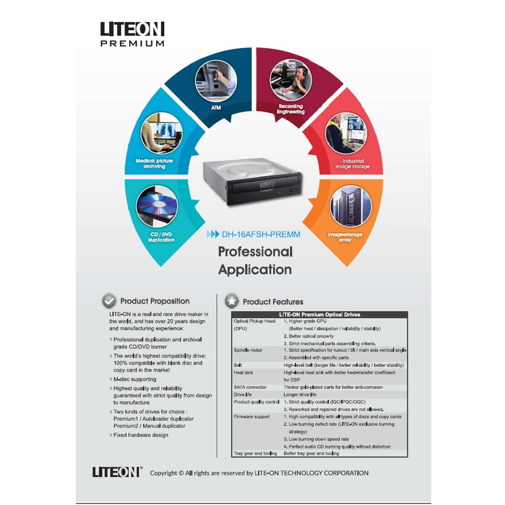 Lite-ON Black Premium 1 for Autoloader SATA 16X Internal CD/DVD/RW DVD DL  Dual Layer Optical Disc Drive Burner Recorder (DH-16AFSH-PREMM1)