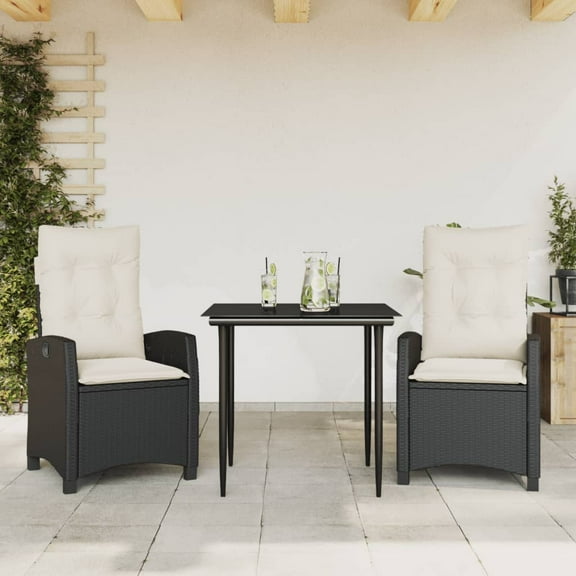 vidaXL Garden Dining Set Black PE rattan Medium Removable Covers