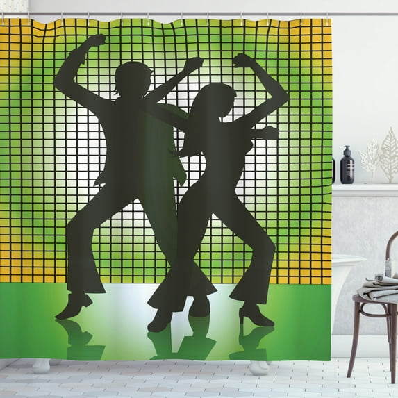 Ambesonne Party Shower Curtain, Disco Couple Dance, 69"Wx70"L, Pale Green Dark Green