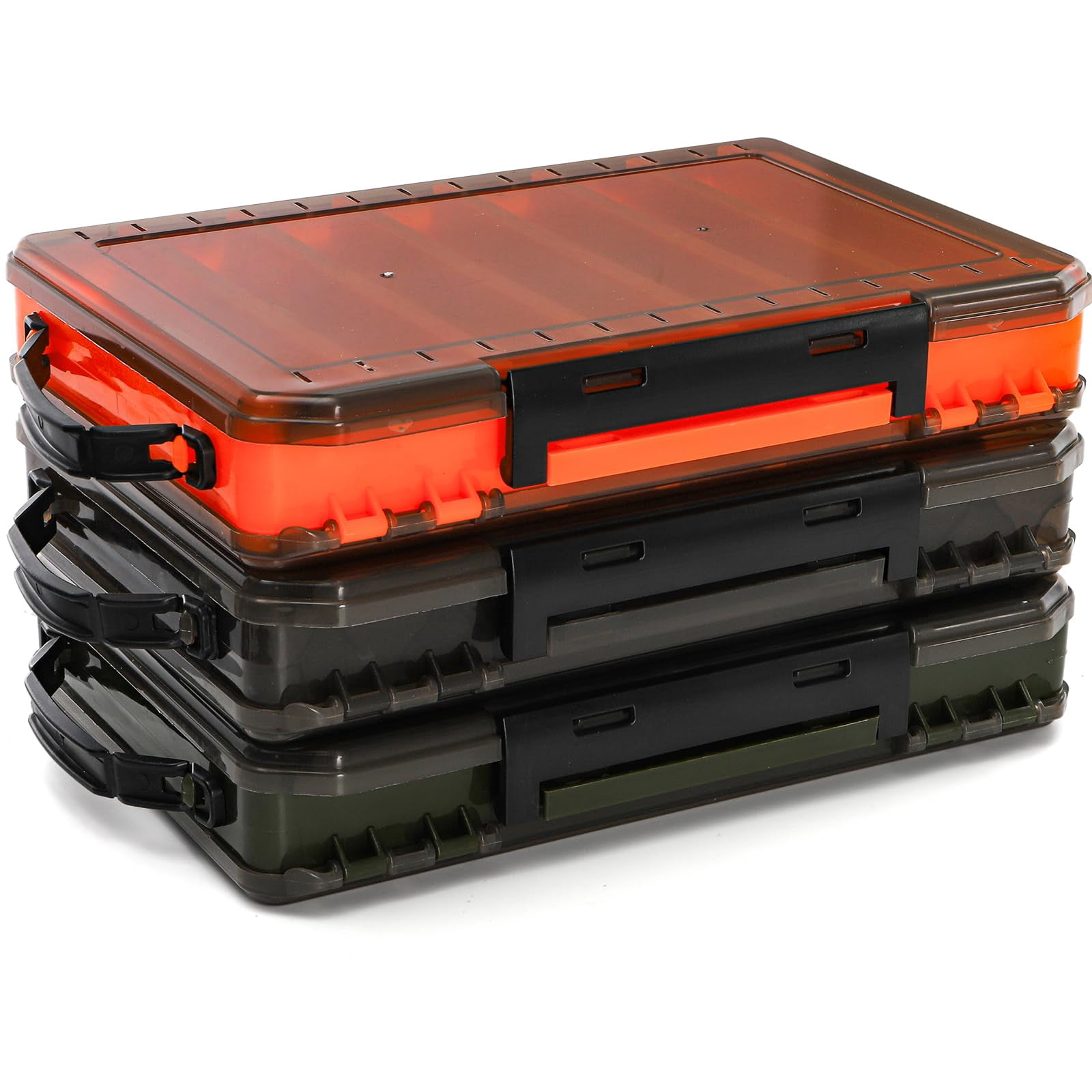 3 Pack Double Sided Fishing Lure Boxes  14 Compartments Tackle Organizer With 2 Buckle Plastic Clear Storage Case Visible Hard Bait Container For Beads Earring Hook(3 Color)
