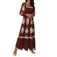 thumbnail image 3 of Women's Fall Wedding Guest Dresses Boho Floral Long Sleeve V Neck Flowy Elegant Maxi Dress Beach Clothes Wine Red M, 3 of 9