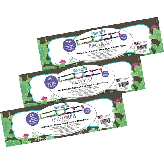Barker Creek Double-Sided Desk Nameplates & Bulletin Board Signs, Petals & Prickles, Multi-Purpose Desk Nameplates, Bulletin Board Signs, Word Walls and More! 3.5" x 12", Set of 108 (4317)