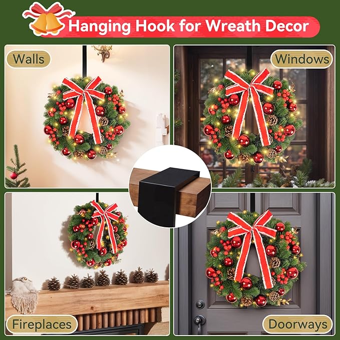 Qoosea 16-Inch Pre-Lit Christmas Wreath with LED Lights photo 6