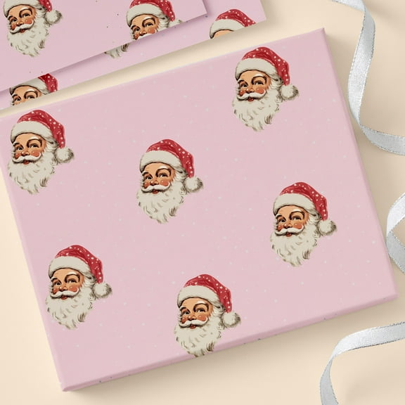 Personalization Mall Vintage Pink Santa Wrapping Paper Roll - 18ft Roll