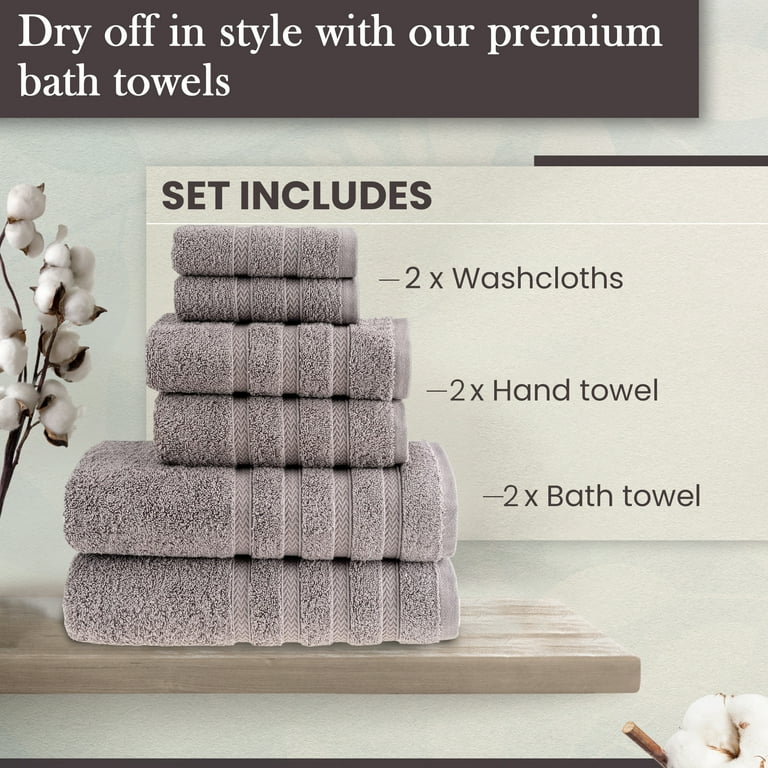 HALLEY Turkish Towels Set 6 Pieces 650 GSM Highly Absorbent Super Soft 100 Cotton 2 Bath Towels 2 Hand Towels 2 Washcloths Gray